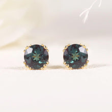 Load image into Gallery viewer, 6mm Round Color Changing Alexandrite Stud Earrings 925 Sterling Silver Double Claw Prong Earrings For Womens - Shop &amp; Buy
