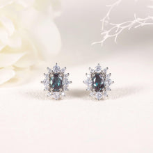 Load image into Gallery viewer, 925 Sterling Silver Halo Earrings Vintage Lab Alexandrite Stud Earrings June Birthstone Jewelry Gift For Her - Shop &amp; Buy
