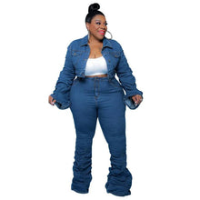 Load image into Gallery viewer, Denim Plus Size Sets Women 2 Piece Set Puff Long Sleeve Jacket Stretch Stacked Jeans Fall Winter Clothes - Shop &amp; Buy
