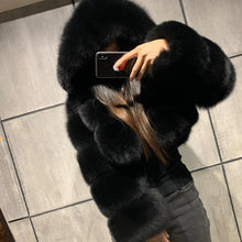 Load image into Gallery viewer, Fashion Autumn Winter High Quality Faux Fox Fur Coat Women Thick Long Sleeve with Cap Slim Short Jackets Furry Outwear Top - Shop &amp; Buy
