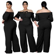 Load image into Gallery viewer, Jumpsuit Women Plus Size Clothing Solid Off Shoulder Wide Leg Elegant Bodysuit Ribbing One Piece Outfit - Shop &amp; Buy
