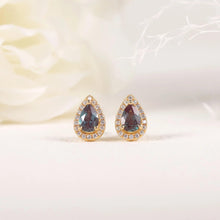 Load image into Gallery viewer, June Birtstone Earrings 4x6mm Color Changing Lab Alexandrite Yellow Gold 925 Sterling Silver Halo Stud Earrings - Shop &amp; Buy

