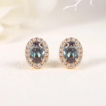 Load image into Gallery viewer, Oval 4x6mm Color Changing Lab Alexandrite Yellow Gold Plated 925 Sterling Silver Halo Stud Earrings Gift For Her - Shop &amp; Buy
