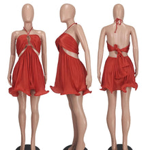 Load image into Gallery viewer, Perl Charming Ruffle Pleated Halter Mini Dress for Women Sexy Open Back Cut Out Dress Party Club Wear - Shop &amp; Buy
