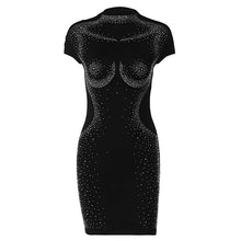 Load image into Gallery viewer, Perl Fashion Drill Slim Round Neck Short-sleeved Hip Wrap Dress for Women Star Dot Bodycon Black Mini Skirt Club Wear - Shop &amp; Buy
