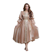 Load image into Gallery viewer, Perl Four Seasons General Temperament Evening Dress Muslim Lantern Sleeve with Belt Robe - Shop &amp; Buy
