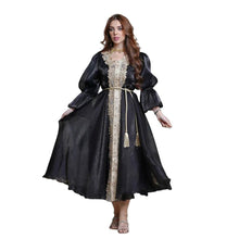 Load image into Gallery viewer, Perl Four Seasons General Temperament Evening Dress Muslim Lantern Sleeve with Belt Robe - Shop &amp; Buy
