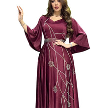 Load image into Gallery viewer, Perl Muslim Abaya Leaf Pattern Ironed Diamond with Diamond Belt Dubai Robe Dress - Shop &amp; Buy
