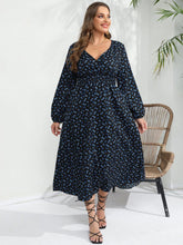 Load image into Gallery viewer, Perl Plus Size Casual Floral All In Full Sleeve High Waist Dress for Women V-neck A-line Maxi Dress Autumn Wear - Shop &amp; Buy
