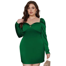 Load image into Gallery viewer, Perl Plus Size Satin Green Full Sleeve Curved Dress for Women Elegant Party Special Occasion Wear - Shop &amp; Buy
