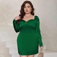 Load image into Gallery viewer, Perl Plus Size Satin Green Full Sleeve Curved Dress for Women Elegant Party Special Occasion Wear - Shop &amp; Buy
