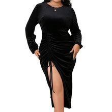 Load image into Gallery viewer, Perl Plus Size Winter Velvet Warm Black Dress for Women Full Sleeve Split Leg Autumn Clothing - Shop &amp; Buy
