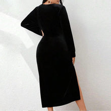Load image into Gallery viewer, Perl Plus Size Winter Velvet Warm Black Dress for Women Full Sleeve Split Leg Autumn Clothing - Shop &amp; Buy
