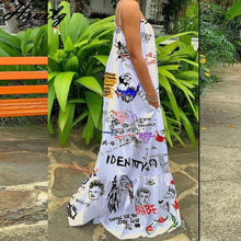 Load image into Gallery viewer, Perl Spaghetti Loose Printed Maxi Dress Women Summer Skirt Letter A-line Female Clothing - Shop &amp; Buy
