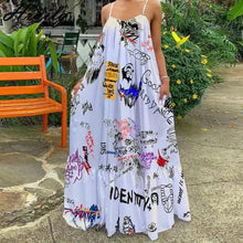 Load image into Gallery viewer, Perl Spaghetti Loose Printed Maxi Dress Women Summer Skirt Letter A-line Female Clothing - Shop &amp; Buy
