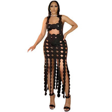 Load image into Gallery viewer, Perl Women Fashion Sexy Backless Cutout Irregular Dress See Through Patchwork Tassel Circle Black Skirt Club Party Wear - Shop &amp; Buy
