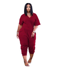 Load image into Gallery viewer, Plus Size Jumpsuit Women Overalls One Piece Outfits V Neck Short Sleeves Summer Casual Streetwear - Shop &amp; Buy
