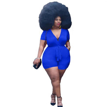 Load image into Gallery viewer, Plus Size Jumpsuit Women Wholesale V Neck Pockets Solid Color Casual Playsuits Bodycon Stretch Summer Bodysuit - Shop &amp; Buy
