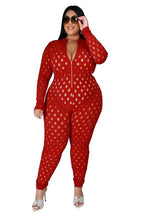 Load image into Gallery viewer, Plus Size Jumpsuits Sexy Ladies One Piece Jumpsuit Hollow Out Zip Up Long Sleeve Bodycon Club Bodysuit - Shop &amp; Buy
