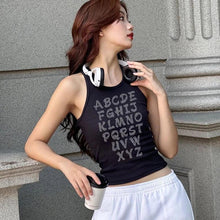 Load image into Gallery viewer, Rhinestones Letters Ribbed Camisole Vest Spring Summer Women Birthday Party Clubwear - Shop &amp; Buy
