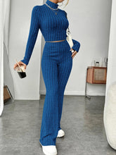 Load image into Gallery viewer, Ribbed Mock Neck Long Sleeve Top and Pants Set - Shop &amp; Buy
