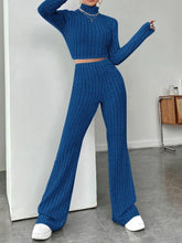 Load image into Gallery viewer, Ribbed Mock Neck Long Sleeve Top and Pants Set - Shop &amp; Buy
