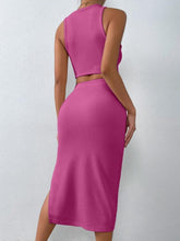 Load image into Gallery viewer, Ribbed Round Neck Tank and Slit Skirt Sweater Set - Shop &amp; Buy
