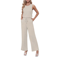 Load image into Gallery viewer, Sleeveless Belted Rompers Women Casual Cotton Blended Stretchy Long Pants Romper Loose Fit with Pockets Holidays Vacation Outfit - Shop &amp; Buy
