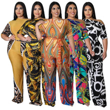Load image into Gallery viewer, Wmstar Jumpsuit Plus Size Women Clothes Summer Printed Left Off Shoulder with Sashes Offiice Ladies - Shop &amp; Buy
