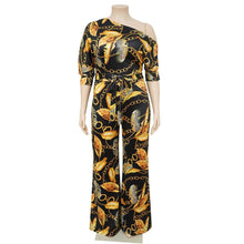 Load image into Gallery viewer, Wmstar Jumpsuit Plus Size Women Clothes Summer Printed Left Off Shoulder with Sashes Offiice Ladies - Shop &amp; Buy
