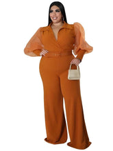 Load image into Gallery viewer, Wmstar Jumpsuit Plus Size Women Clothes V Neck with Belt Single Mesh Sleeve Elegant Bodysuit Office Lady - Shop &amp; Buy
