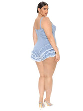 Load image into Gallery viewer, Wmstar Plus Size Denim Jumpsuit for Women Summer Sexy Slip Zipper Up Fit and Flared Midi Romper New Style - Shop &amp; Buy
