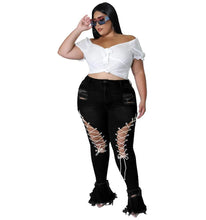 Load image into Gallery viewer, Wmstar Plus Size Flared Jeans Women Bandage High Waist Tassel Hole Denim Ripped Bottom Stretch New Pants - Shop &amp; Buy
