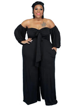 Load image into Gallery viewer, Wmstar Plus Size Jumpsuit Women Clothes Solid Off Shoulder Elastic Waist Wide Leg Romper One Piece Outfit - Shop &amp; Buy

