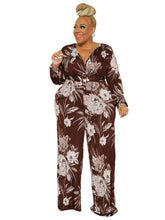Load image into Gallery viewer, Wmstar Plus Size Romper Women with Belt Flower Print Long Sleeve Wide Leg Office Lady New Fall Jumpsuit - Shop &amp; Buy
