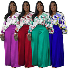 Load image into Gallery viewer, Wmstar Plus Size Two Piece Set Women Print Shirts Tops and Pants Pockets Wide Leg Fall Fashion Matching Suit - Shop &amp; Buy
