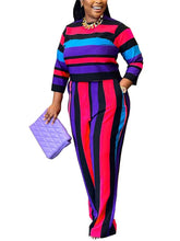 Load image into Gallery viewer, Wmstar Plus Size Two Piece Women Clothing Long Sleeve Crop Top and Pants Sets Striped Matching Set - Shop &amp; Buy
