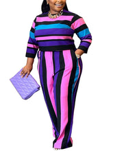 Load image into Gallery viewer, Wmstar Plus Size Two Piece Women Clothing Long Sleeve Crop Top and Pants Sets Striped Matching Set - Shop &amp; Buy
