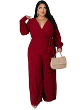 Load image into Gallery viewer, Wmstar Plus Size Women Clothes Jumpsuit Fall Clothes Solid Sexy V Neck Office Lady Romper Wide Leg - Shop &amp; Buy
