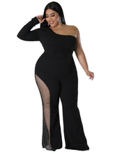 Load image into Gallery viewer, Wmstar Plus Size Women Clothes Jumpsuit Solid Single Sleeve Fashion Sexy Mesh Side Patchwork Romper - Shop &amp; Buy
