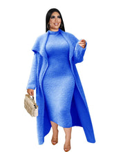 Load image into Gallery viewer, Wmstar Plus Size Women Clothing Dress Sets 2 Piece Outfits Dresses and Cardigan Matching Suit (with Belt) - Shop &amp; Buy
