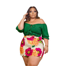 Load image into Gallery viewer, Wmstar Plus Size Women Clothing Mini Skirt Sets Summer Solid Top Print Sweet Matching Two Piece Outfits - Shop &amp; Buy
