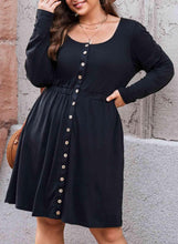 Load image into Gallery viewer, Plus Size Button Front Elastic Waist Long Sleeve Dress - Shop &amp; Buy
