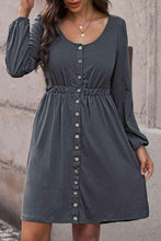 Load image into Gallery viewer, Plus Size Button Front Elastic Waist Long Sleeve Dress - Shop &amp; Buy
