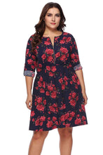 Load image into Gallery viewer, Plus Size Floral Print Half Zip Up Dress - Shop &amp; Buy
