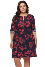 Load image into Gallery viewer, Plus Size Floral Print Half Zip Up Dress - Shop &amp; Buy
