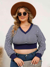 Load image into Gallery viewer, Plus Size Houndstooth V-Neck Long Sleeve Blouse - Shop &amp; Buy
