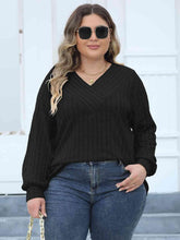 Load image into Gallery viewer, Plus Size Ribbed V-Neck Long Sleeve Top - Shop &amp; Buy
