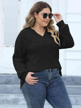 Load image into Gallery viewer, Plus Size Ribbed V-Neck Long Sleeve Top - Shop &amp; Buy
