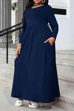 Load image into Gallery viewer, Plus Size Round Neck Long Sleeve Maxi Dress with Pockets - Shop &amp; Buy
